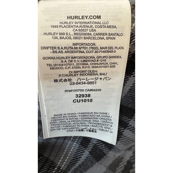 NWT Hurley Small Gray & Black Plaid Button-Up Long Sleeve Shirt - Picture 6 of 15
